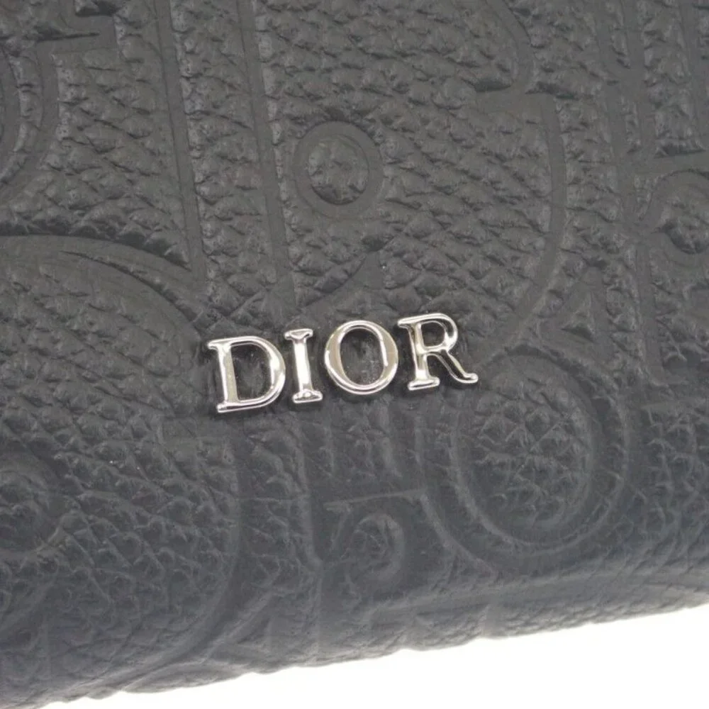 Christian Dior Gravity Zip 2 Flg h00 N Coin Case Calf Black Silver